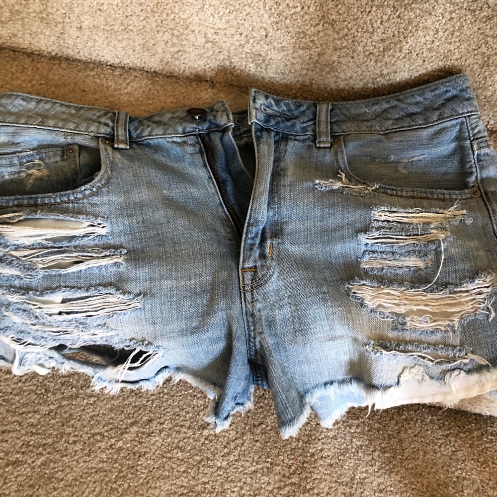 American Eagle Outfitters Light Blue Distressed Denim Cutoff Shorts